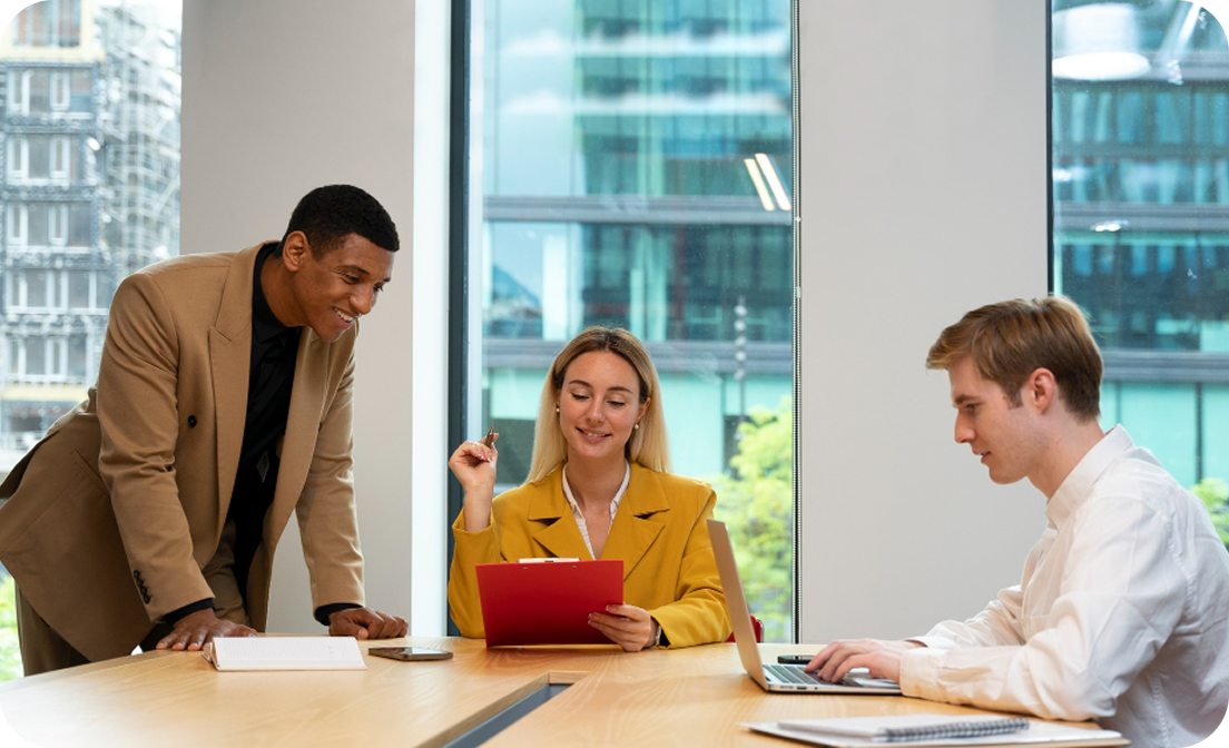 Banking & finance team reviewing company data
